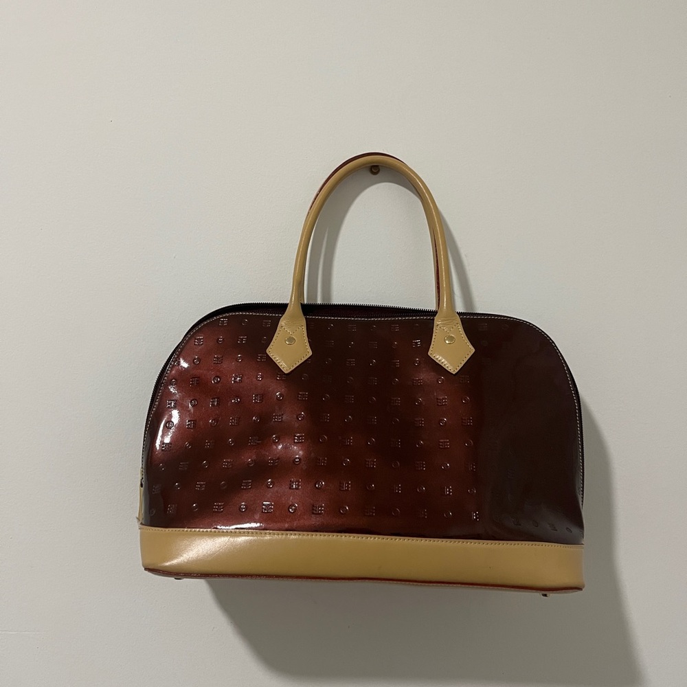 Arcadia patent leather top handle bag
